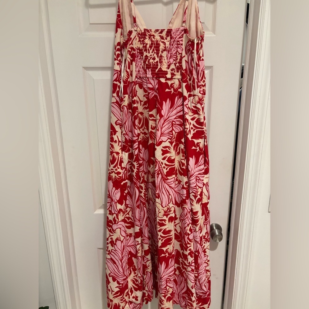 Abercrombie & Fitch Beaded Flowy Midi Dress Linen Blend Floral Size Large  NWT - Picture 12 of 15